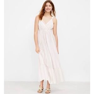 Loft Beach Striped Ruched Strap Maxi Dress Ruffle Hem large